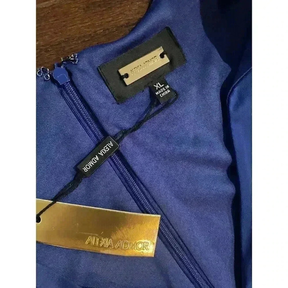 ALEXIA ADMOR Jumpsuit XL 16 18 Royal Blue Wide Leg Flare V Neck Ruched Romper - Picture 8 of 13